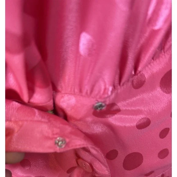 VTG 90s‎ In The Moof Dress Hot Pink Polka Dot Pleated Dress Silky Size 10 Fun - Picture 4 of 9